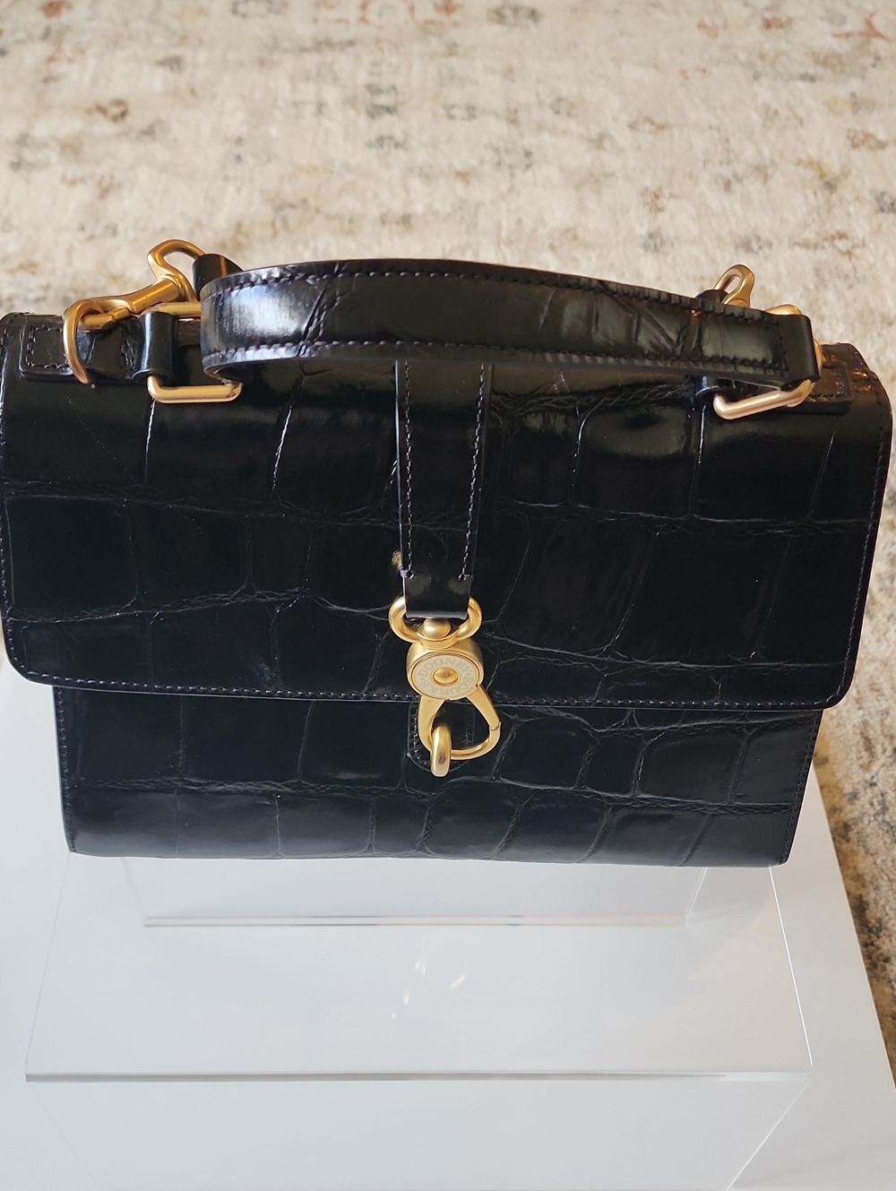 Dooney & Bourke Claire Croc-Embossed Leather Satchel with Gold Hardware.